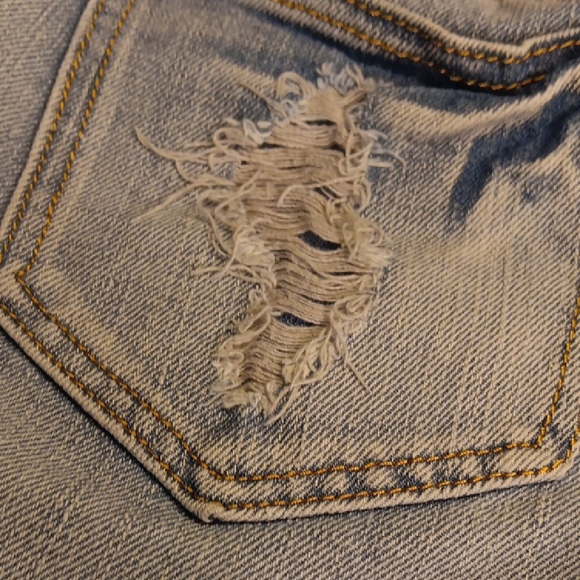 Rue21 Distressed Light Blue Jean Shorts with Cross And Rhinestone Detail - Picture 8 of 10